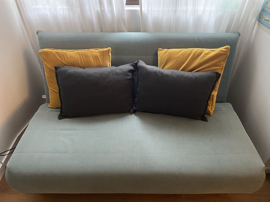 Sofá-cama clic-clac de 2 lugares verde-água