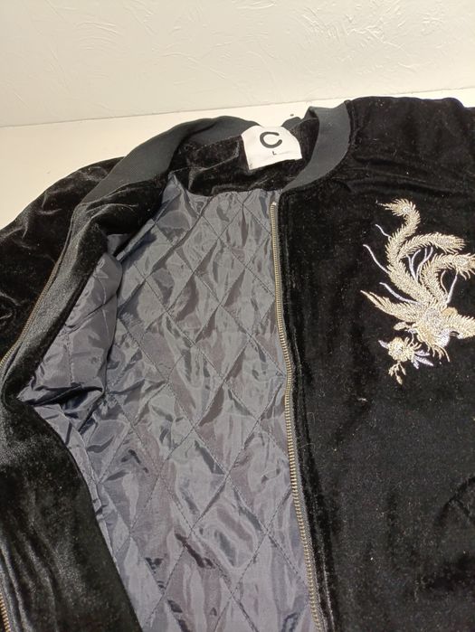 Kurtka Bomberka bluza welurowa L smok wiosenna czarna