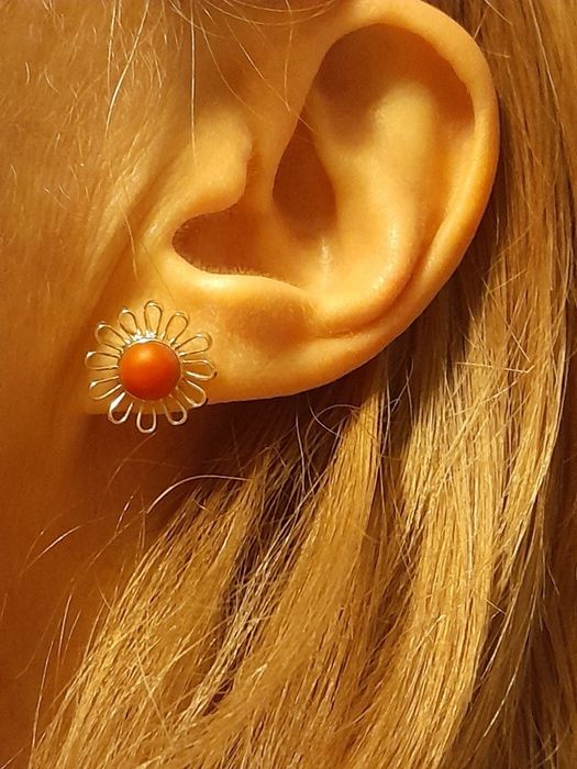 Piękne retro Kolczyki 3.8g Koral Złoto 585