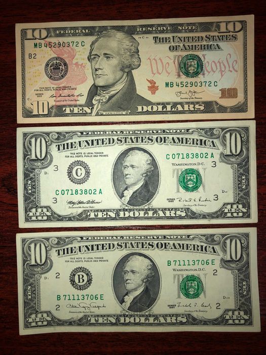 Банкноты 1, 2, 5, 10, 20, 50, 100 долларов