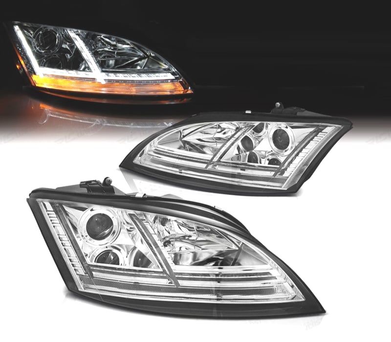 FARÓIS COM LUZ DIURNA LED DINAMICOS AUDI TT 8J 06-10 FUNDO CROMADO