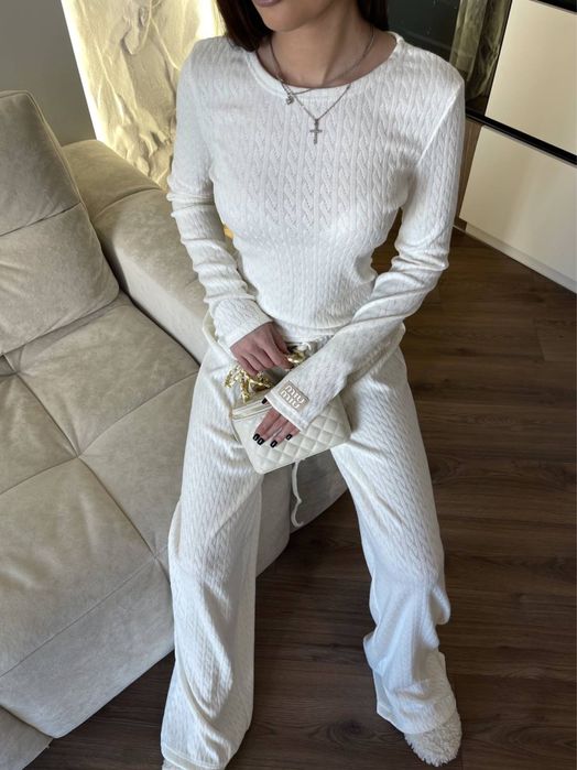 Жіночий ангоровий костюм miu miu, лонгслів+штани, косичка