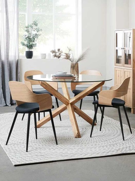 Mesa de jantar AGERBY Ø119 vidro/carvalho natural