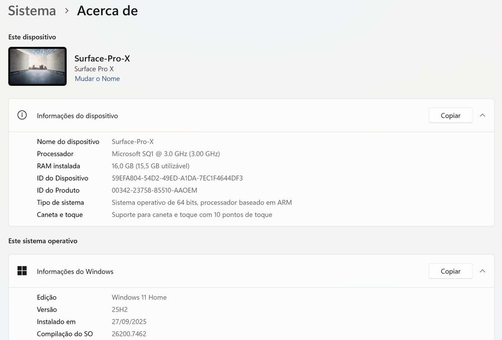 Surface Pro X SQ1, 16Gb RAM, 256Gb SSD + Teclado Pro + Slim Pen 2