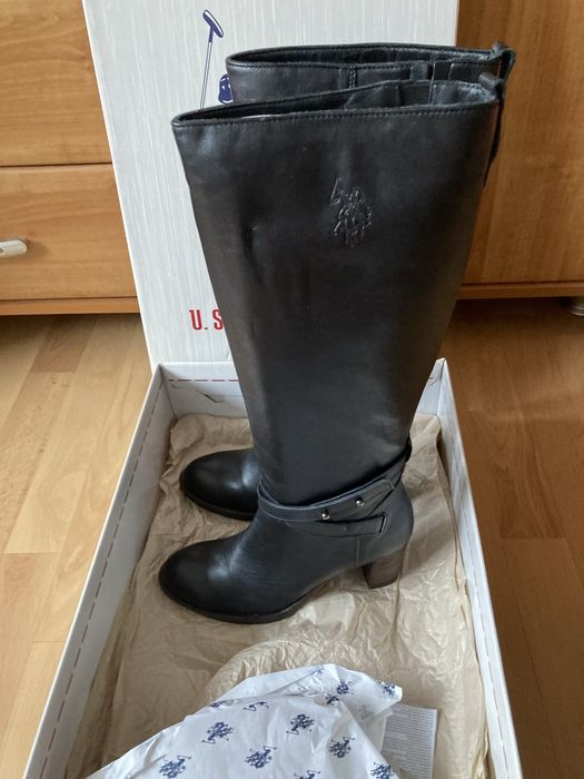 Czarne damskie kozaki na obcasie US Polo