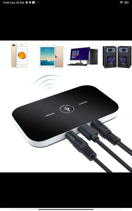 Nadajnik odbiornik audio Bluetooth ładowany z ładowarki smartfona