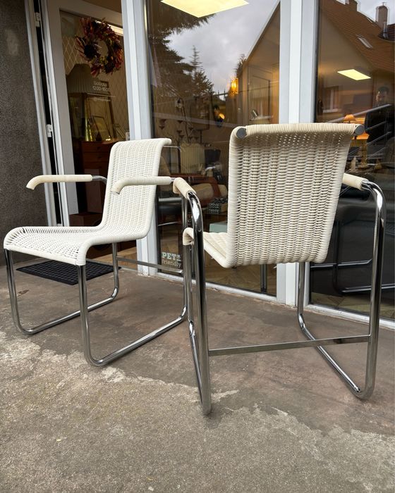 Vintage fotel chromowany rattan Axel Bruchhauser dla Tecta 1980s taras