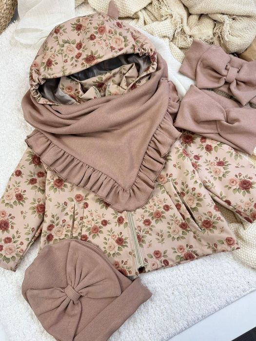 Kurtka softshell beżowa w różyczki r. 92– nowa Zula Handmade