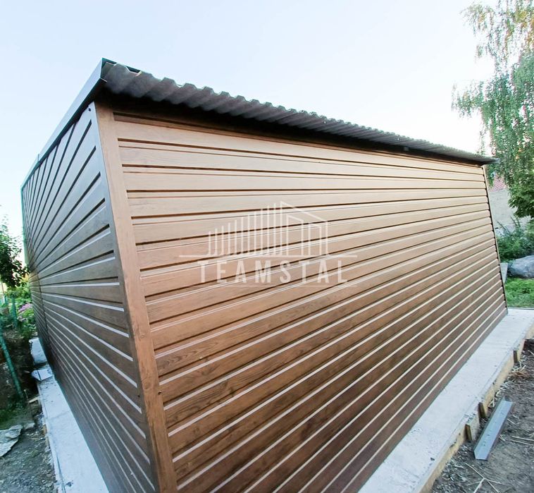 GARAŻ BLASZANY 9m x 6m - dwuspad 3x Brama ciemny orzech TS258  9x6