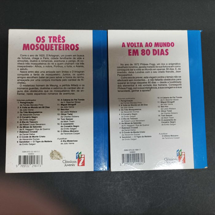 Os Três Mosqueteiros, Alexandre Dumas  A Volta ao Mundo em 80 Dias, Júlio Verne