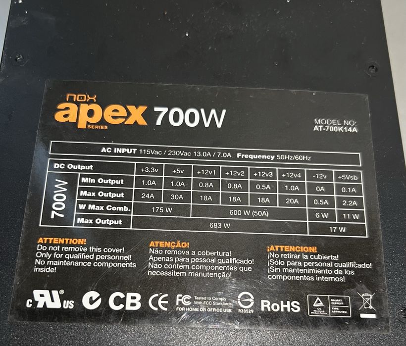 Fonte alimentação Nox Apex 700W - PC/Desktop
