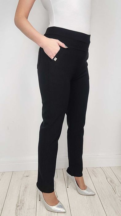 NOWE L - 6XL Eleganckie spodnie damskie gładkie CZARNE Tu 4/5XL CZARNY