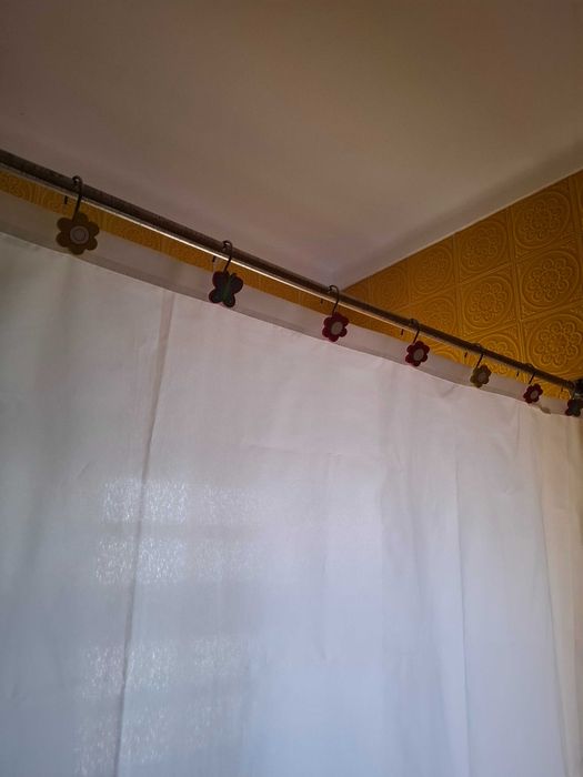 Cortina Duche, Casa Banho, WC, Banho com Ganchos Flores e Borboletas