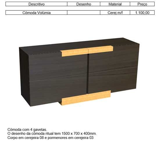 Cómoda/4 gavetões grandes em cerejeira da Centímetro