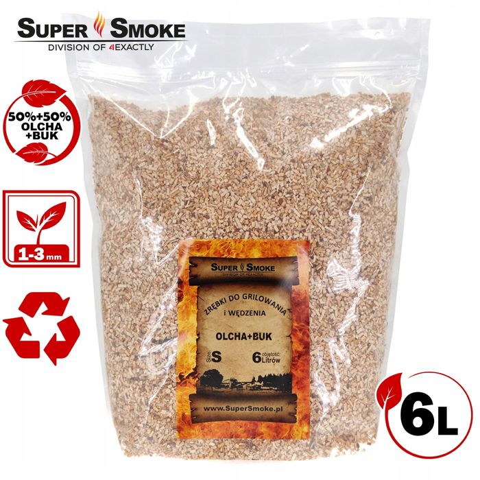 Zrębki Wędzarnicze Super Smoke OLCHA+BUK KL- 02 (1-3mm) 6L Doypack