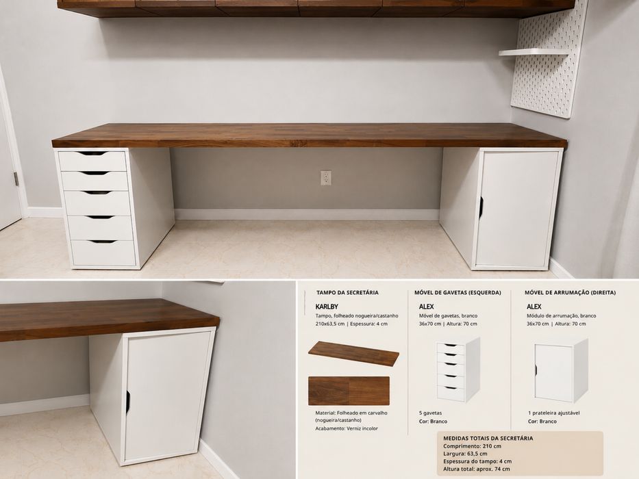 Secretária IKEA KARLBY + 2 módulos ALEX