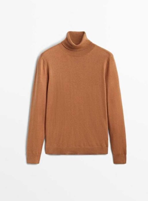 Sweter Golf Massimo Dutti karmel toffie r. L z wełna kaszmir