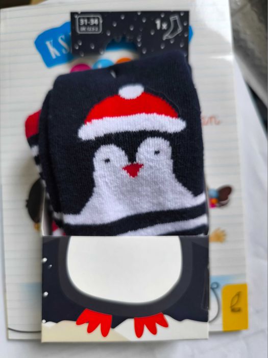Nowe ciepłe skarpetki na zimę Święta z Pingwinkiem 31-34