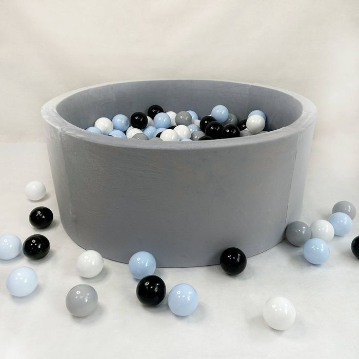 Детский сухой бассейн серый с шариками и без. Сухий басейн. Наложка