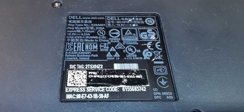 Stacja dokująca Dell WD19 + Zasilacz 130W Nowy #numer.001