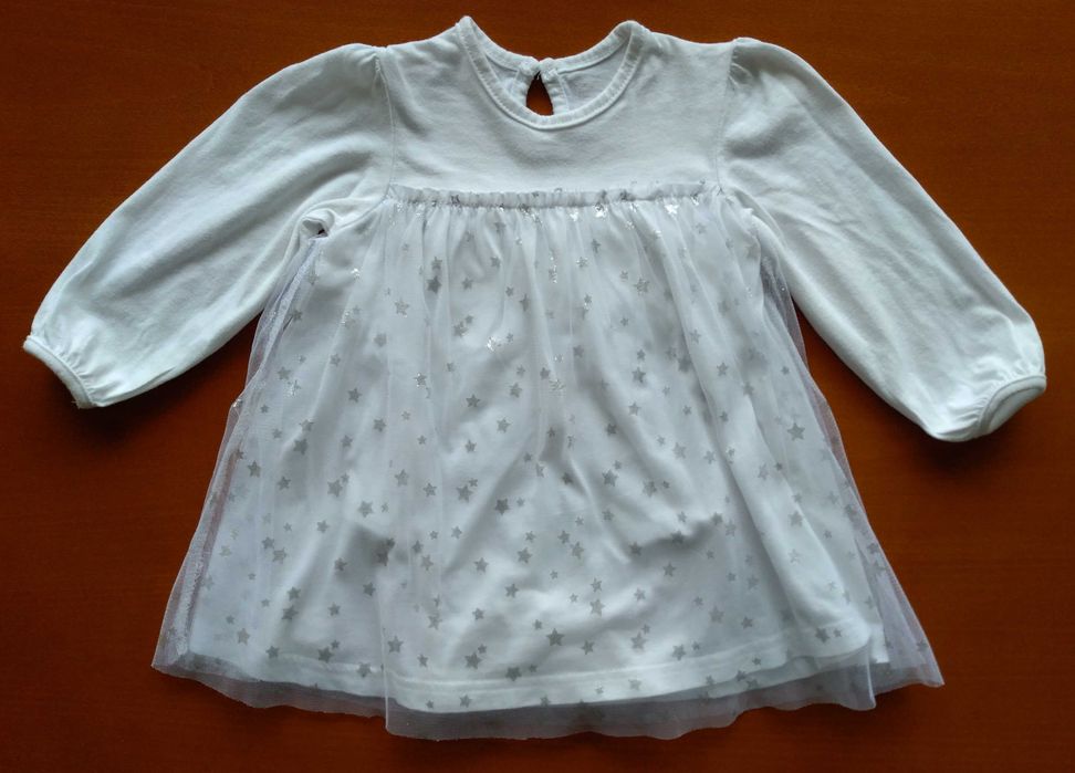 Biała sukienka rozm. 80 + opaska (chrzest, roczek, święta)