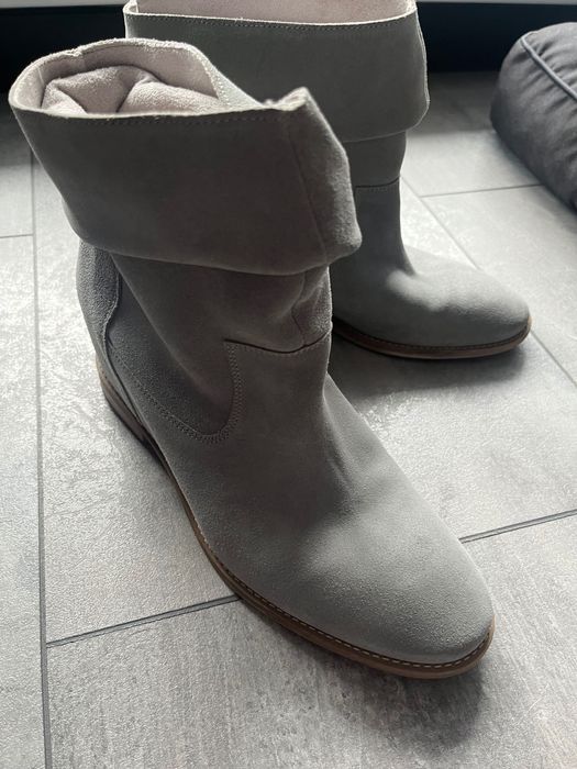 Botki szare Badura ukryty koturn roz.39 jak Nowe