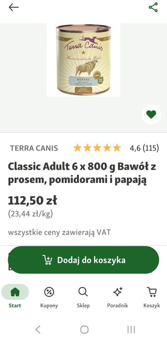 Terra Canis  wartość ponad 280 za 180.! Bawół z prosem 15x800g