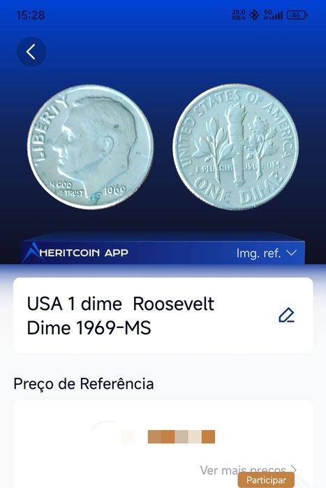 5 moedas dos Estados unidos da América