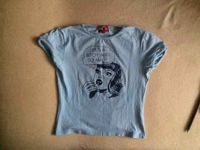 T-shirt niebieski błękitny komiks Life is a b*tch... unikat