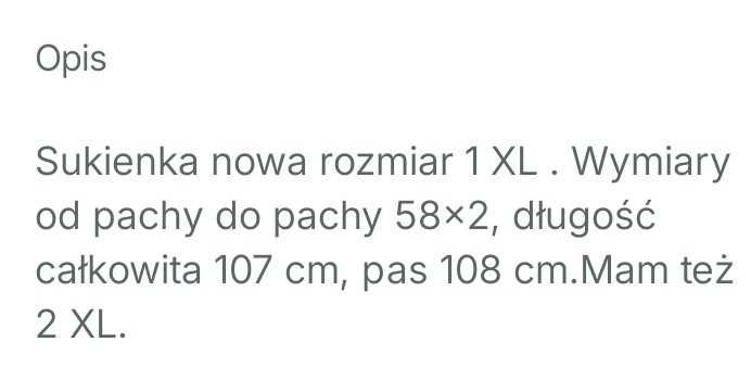 Sukienka nowa rozmiar 1 XL