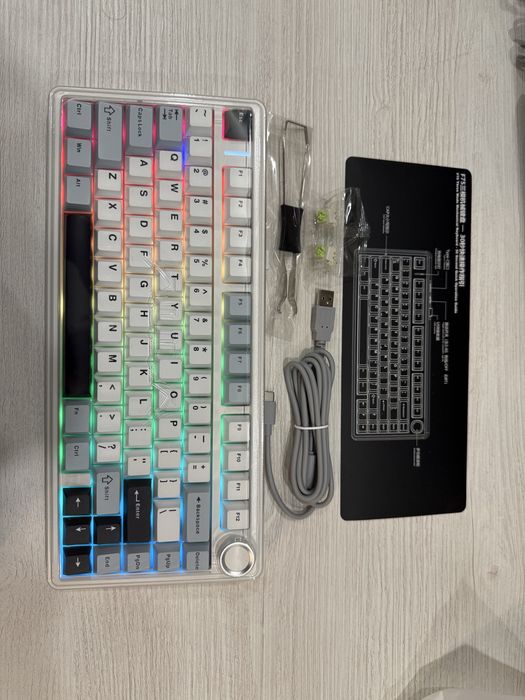 Aula F75 !ГАРАНТІЯ! синьо чорно біла клавіатура RGB нова ТОП