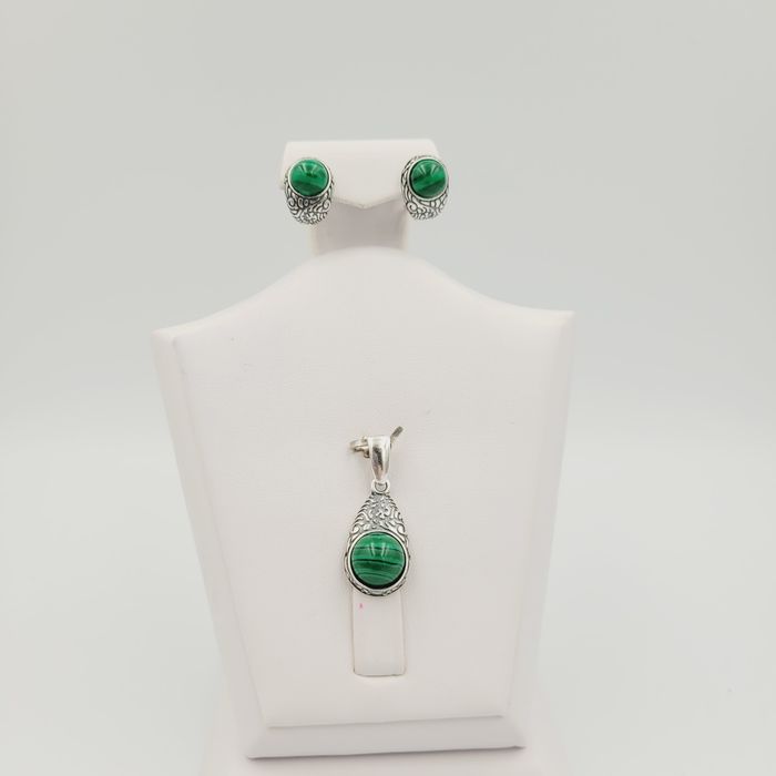 Srebrny komplet pr 925 malachitem nowe