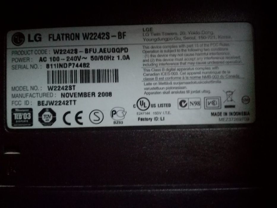 Monitor LED lg flatron w2242s 22 całe aoc lm725 17 cali przebarwienie