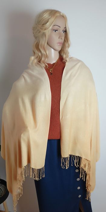 Masełkowa chusta PASHMINA 100% pashmina luksusowy kl