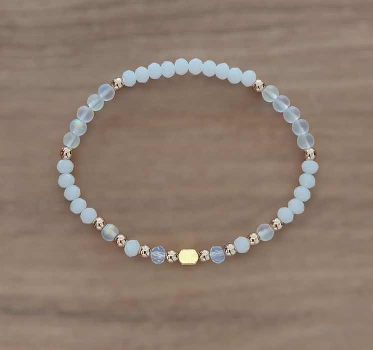 Bransoletka biało złota koraliki hematyt