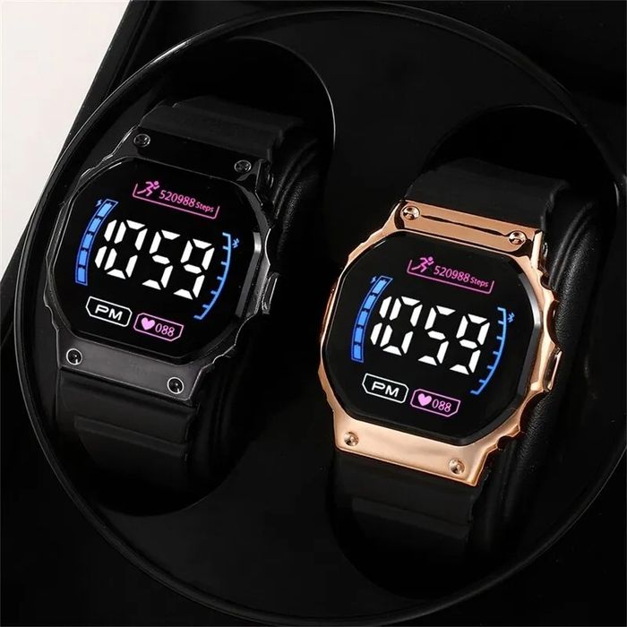 Relógio Digital Desportivo Preto e Dourado (1 Uni)