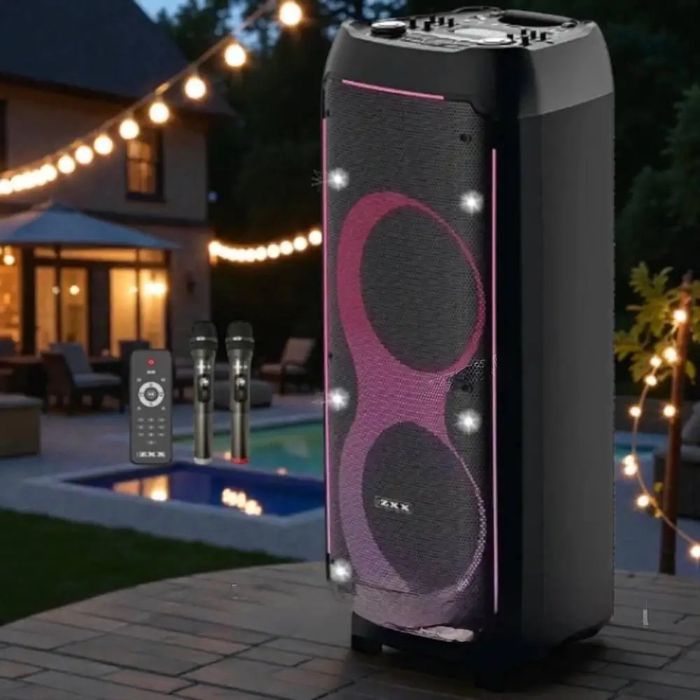 Портативна акустична колонка ZXX-6510 2х10" Акумуляторна колонка з пультом і 2 мікрофонами Bluetooth колонка зі світлодіодним підсвічуванням