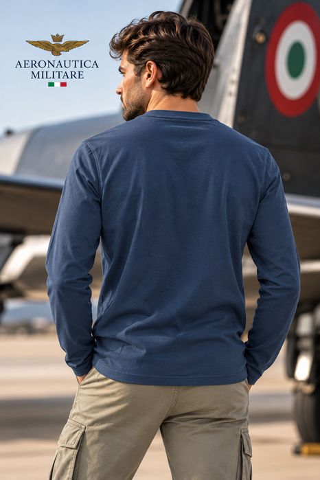 Aeronautica Militare longsleeve męski 252TS2390UJ00372 – niebieski, Regular Fit L