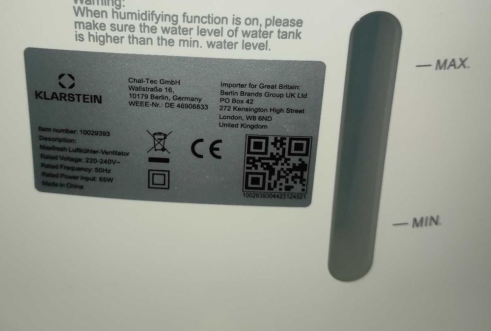 Вентилятор охолоджувач, зволожувач повітря Klarstein Maxfresh Ocean