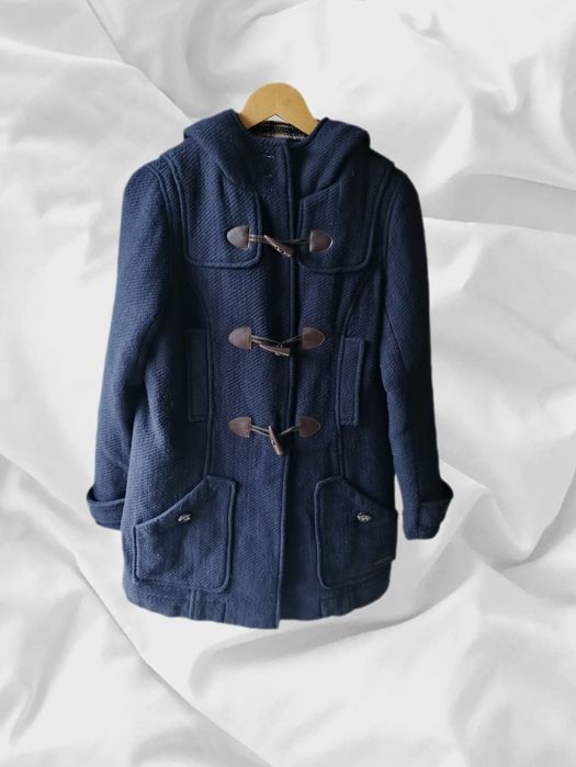 Granatowy płaszcz, budrysówka, z kapturem | rozmiar M