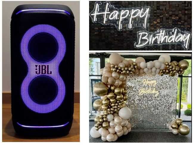Głośnik imprezowy JBL PartyBox 320, ścianka, neon Happy birthday