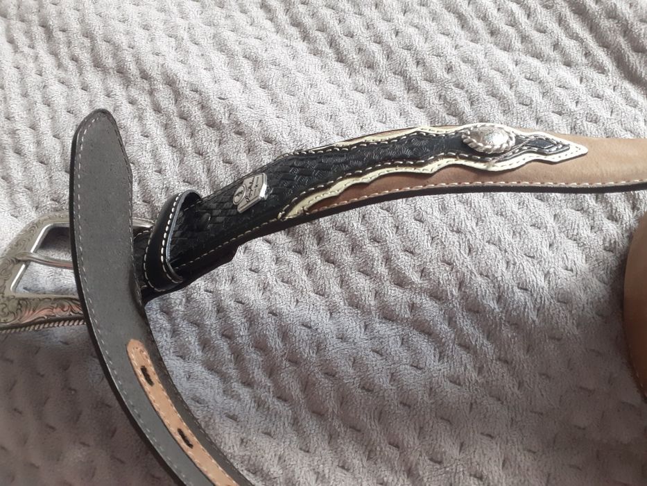 Skórzany pas do spodni Larry Mahan 114/124 myśliwski kowbojski