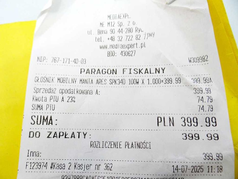 Głośnik Manta ARES SPK340 / Gwarancja  / Eko Komis