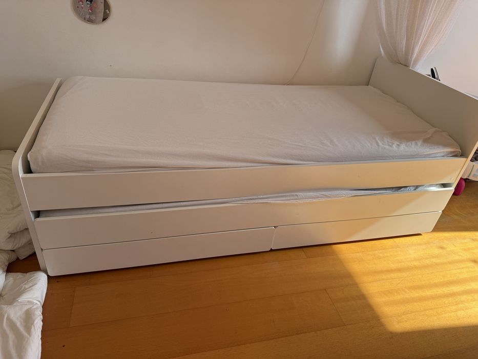 Cama Ikea SLÄKT solteiro com gavetão