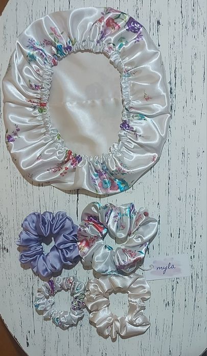 Jedwabny czepek rozmiar S/M+4 scrunchies