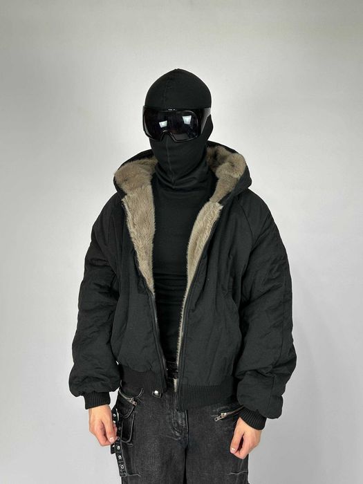 Бомбер двосторонній чорний с хутром дутый куртка курточка мех MA-1