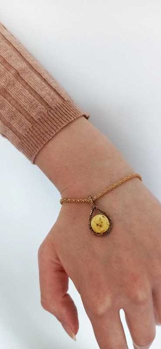 PREZENT Srebrny wisior z mlecznym bursztynem pozłacany 925