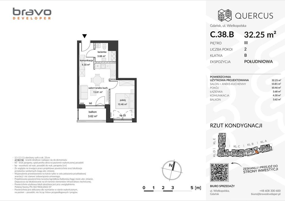2 pokoje 32,25 m² + balkon | QUERCUS C.38.B