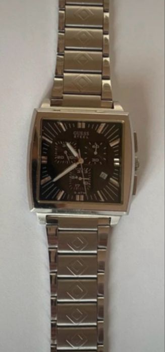 Relógio Guess Steel Masculino Cronógrafo Quadrado Aço Inoxidável – Mostrador Preto