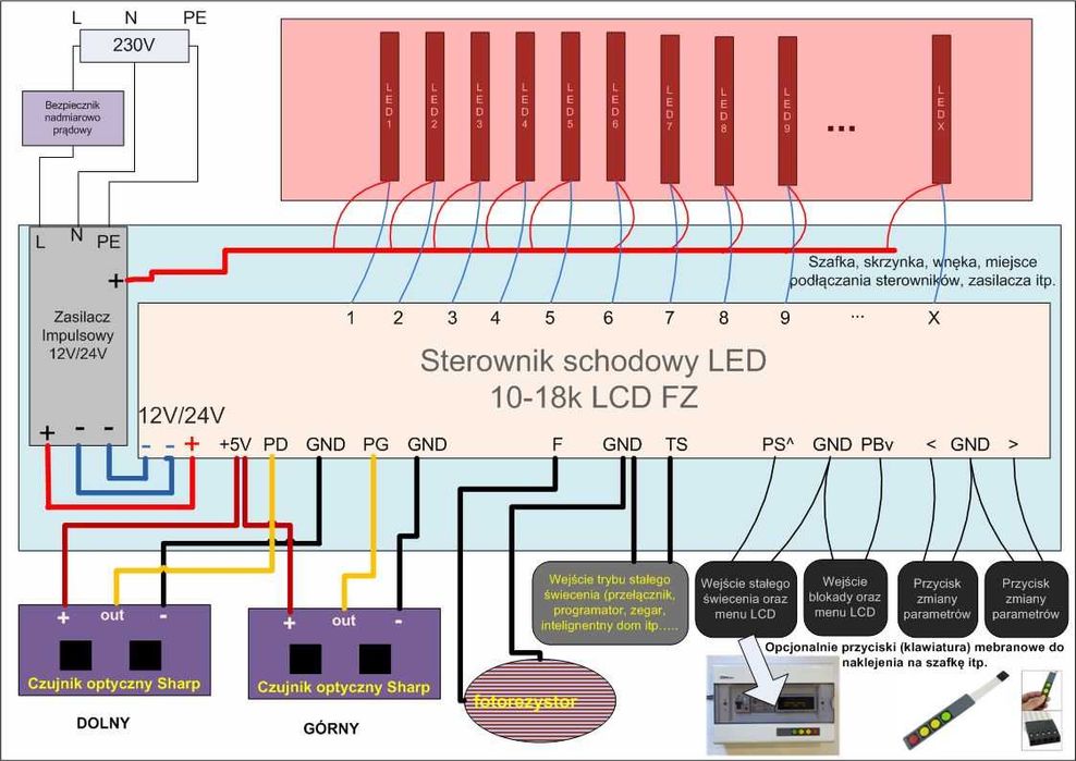 Sterownik schodowy LED 10-18k LCD FZ funkcja zmierzchowa